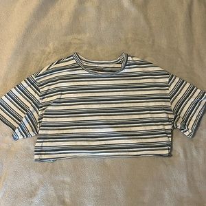 Arizona White, Blue, Green Striped Cropped T-Shirt